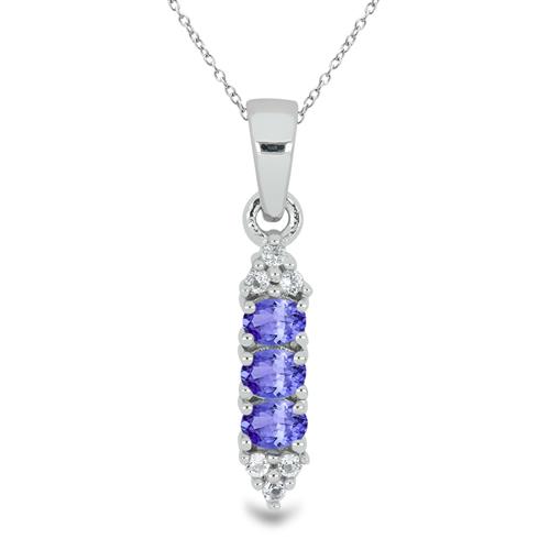 BUY 925 SILVER  NATURAL TANZANITE WITH WHITE ZIRCON GEMSTONE CLASSIC PENDANT